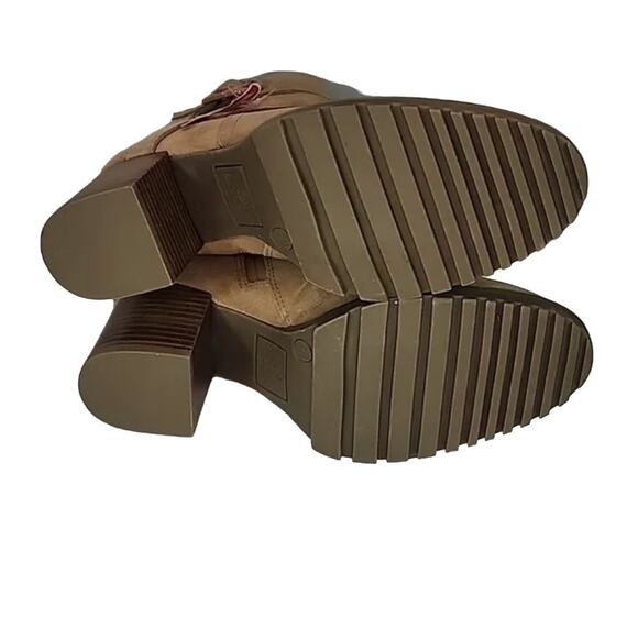 NEW Blondo Tamzin Waterproof Suede Camel Tan Ankle Booties Buckle Block Heel 10M - Picture 2 of 12